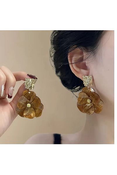 mos&more French Style Gold Brown Steel Stud Earrings