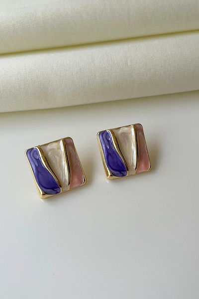 Nilsu Jewellery Accessory Gold Detailed Multicolored Pearlescent Crushed Plate Earrings
