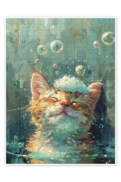 Jeronkarji Baloncuklarla Mutluluk 500 Parça Puzzle Yapboz Kedi Köpek Temalı D...