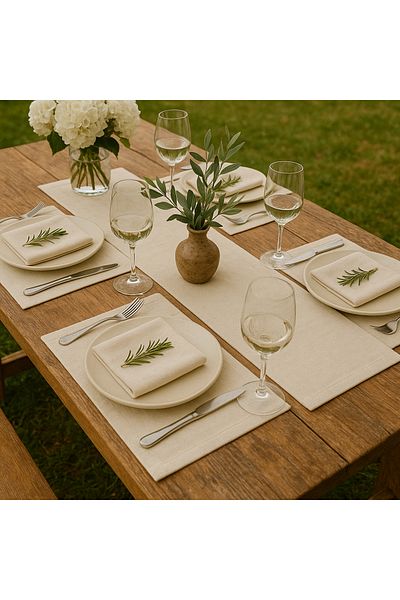 Misue Handmade American Service and Runner Set 100% Cotton, 3 Pieces of Tableware, 2 Pieces of Supla + 1 Piece of Runner
