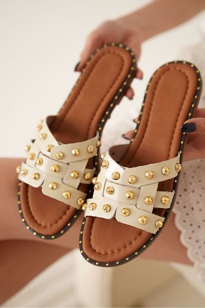 Zerenyus Loose Premium Beige Genuine Leather Slippers