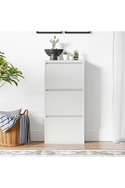 Evessan 3'lü Metal Ayakkabılık Beyaz