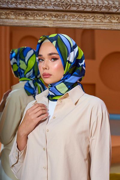 İpekhan Marrakech Συλλεκτικό Μαλακό Κασκόλ Navy Blue Green 1201-01