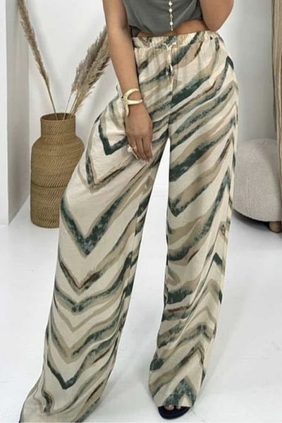 Suzi Elastic Waist Patterned Loose Fit Trousers 29724