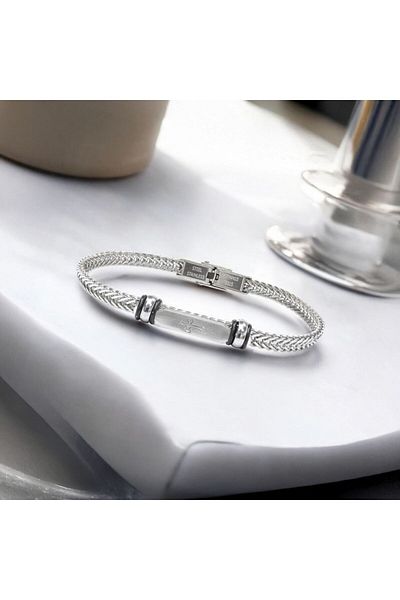 AKSESUARIM Gothic Cross Steel Mesh Braided Bracelet