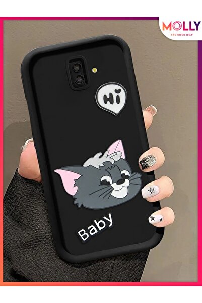 Molly Samsung Galaxy J6 PLUS Için Siyah Kenarları Kalın 3d Kabartmalı Baby Tom Silikon Kılıf