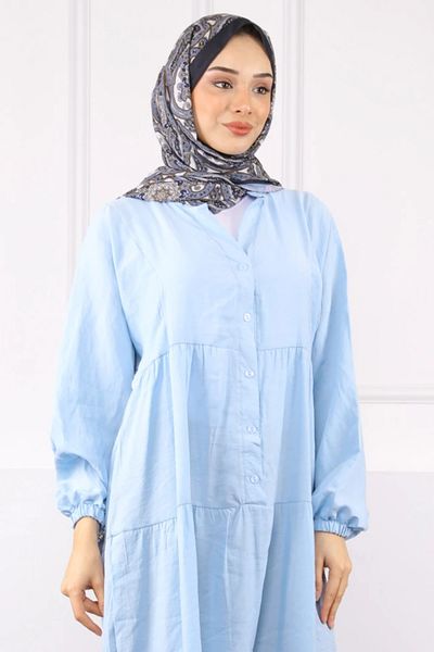 İmajButik Μπλε φόρεμα με μισό κουμπί