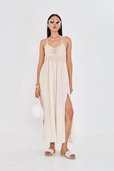 TIFFANY&TOMATO Yırtmaçlı Pamuklu Sırt Dekolteli Elbise