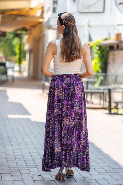 Miss Boheme Purple Color Deep Front Slit Ruffle Patterned Shorts Skirt