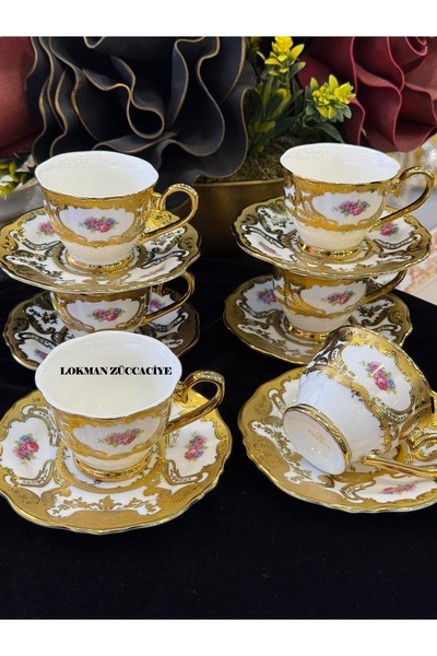 Kosova 6 Person Relief Gilt Porcelain Coffee Cup 90 ml (Darian)