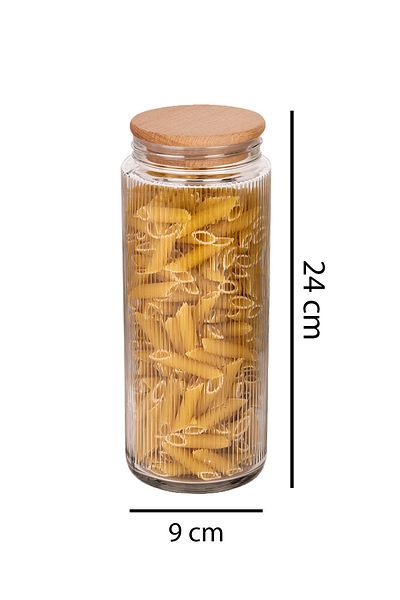 naturelove 6 Pieces Wooden Vacuum Lid Glass Jar and Food Storage Container and Organizer 1500 ml