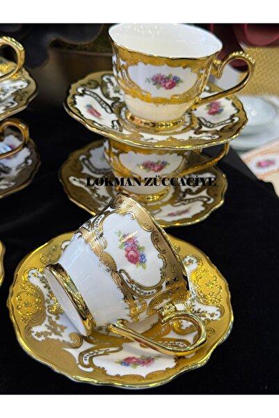 Kosova 6 Person Relief Gilt Porcelain Coffee Cup 90 ml (Darian)