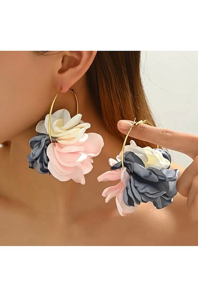 Accessories Vanilla Avenue Pink Blue Chic Floral Hoop 3D Hoop Tulle Detailed Party Women's Earrings