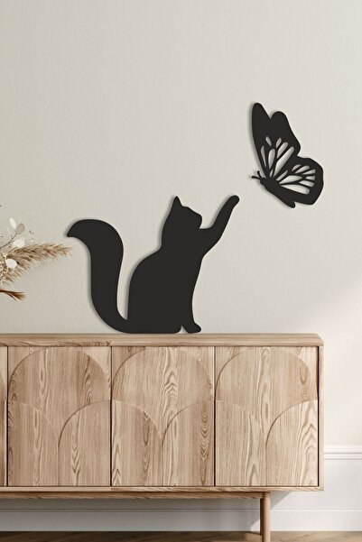 home trend değer verdiklerinize Kedi Kelebek Tasarım Ahşap Duvar Dekoru