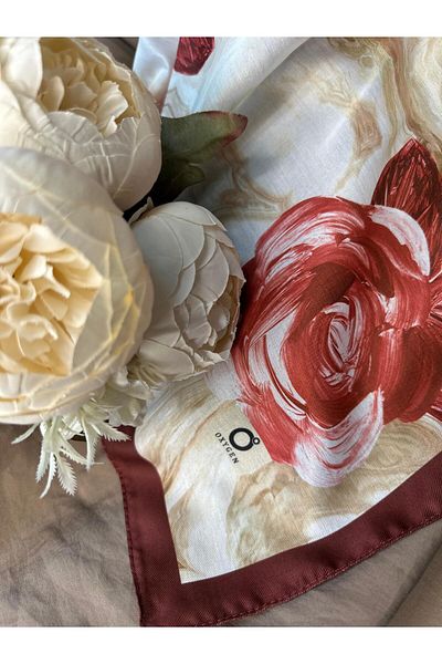 Oxygen Scarfs Summer Rose Pattern Cotton Silk Shawl-12000