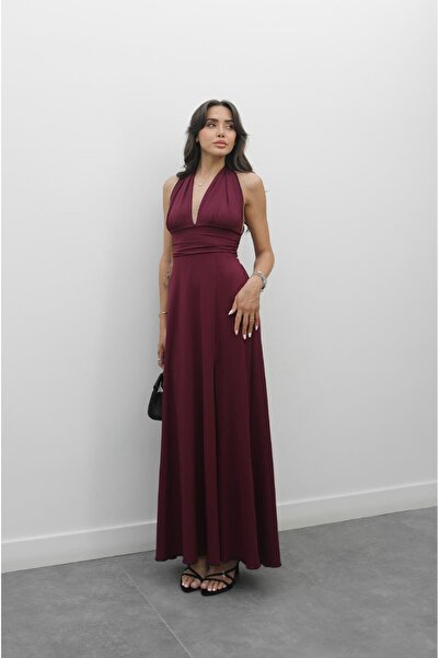 Havoş Plum Halter Dress