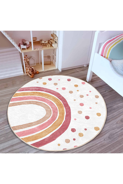 Realhomes Pembe, Krem ve Altın Tonlarında Yuvarlak Desenli Çocuk Odası Yıkana...