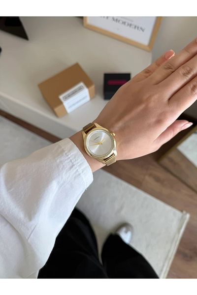 RoseandRoses Tessaro Block Cord Round Case Women Wrist Watch Gold (White Dial)
