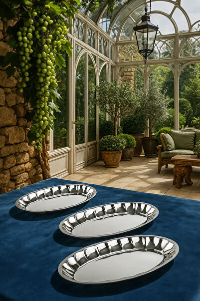 Davet طقم أطباق سلطة من الفولاذ المقاوم للصدأ مكون من 3 قطع طقم أطباق تزيين لامعة مقاس 14*21، 16*24، 18*27