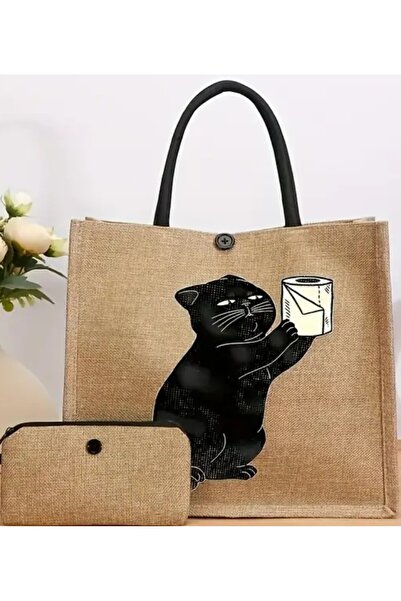 ORGANICYOU BAODING Vintage Cat Printed Tote Bag Σετ με μίνι τσαντάκι νομισμάτων