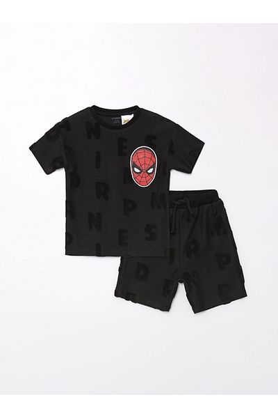 LC Waikiki Black Crew Neck Spider-Man Printed Baby Boy T-Shirt and Shorts 2-Piece Set