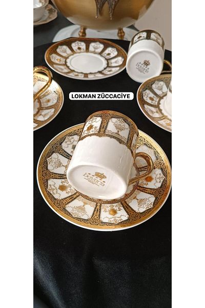 LOKMAN ZÜCCACİYE Bovaria Germany Hand Made 24K Brush Gold Handworked Coffee Cup Set 90 ml (Model 1)