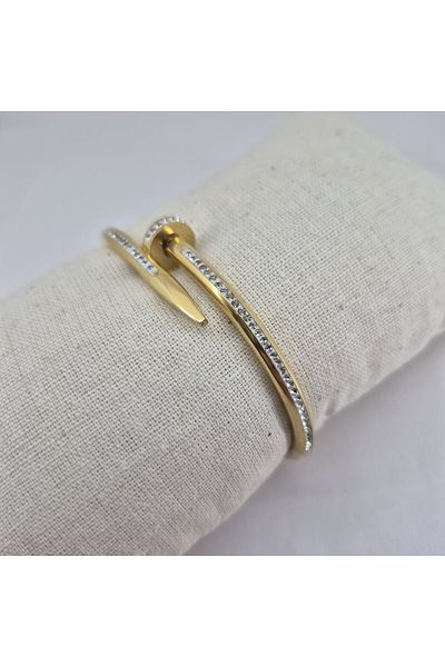 PİNA HEDİYELİK AKSESUAR Steel Bracelet Gold Color Zircon Stone Nail Clamp Bracelet