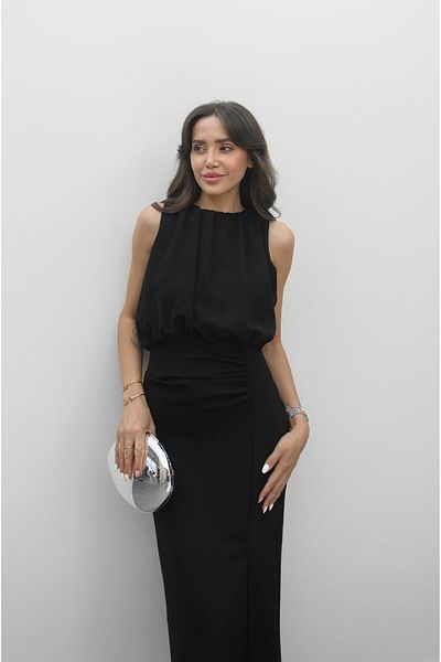 Havoş Black Dress with Gather Detail on Top