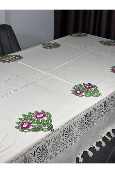 Sobe Hediyelik Hand Printed Woven Rectangular Tablecloth – 220X150 Cm, Floral, Tassels, Ethnic Model