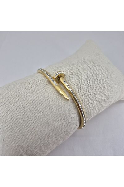 PİNA HEDİYELİK AKSESUAR Steel Bracelet Gold Color Zircon Stone Nail Clamp Bracelet