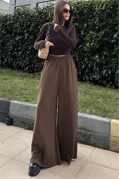 NEW LAVİVA Women's Brown Wide Leg Kupra Trousers - 700-3391