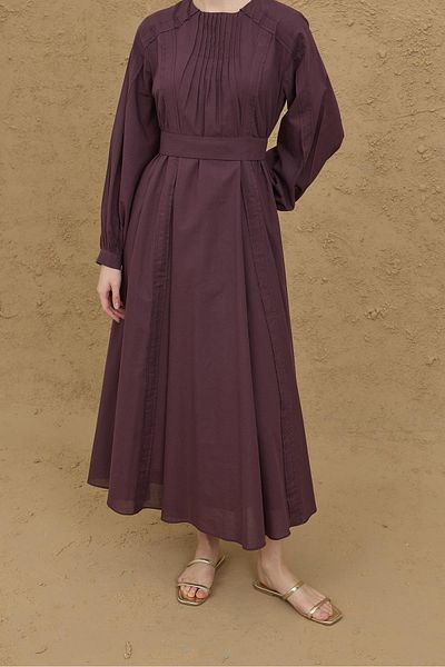 Fahhar Φόρεμα Voile με λεπτομέρεια Nervür Plum