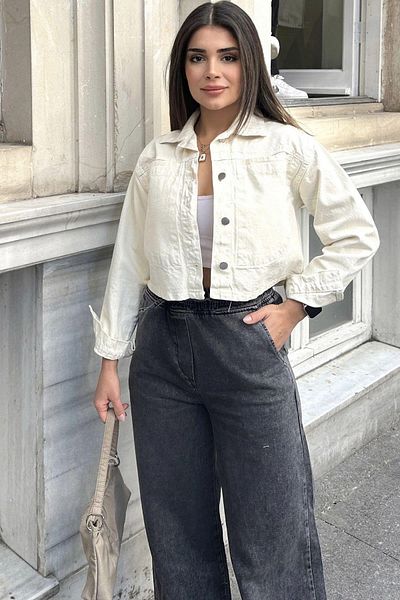 NEW LAVİVA Women's Ecru Crop Jacket - 700-Kt-0091