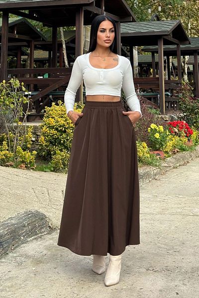 NEW LAVİVA Дамска кафява пола - 700-3676