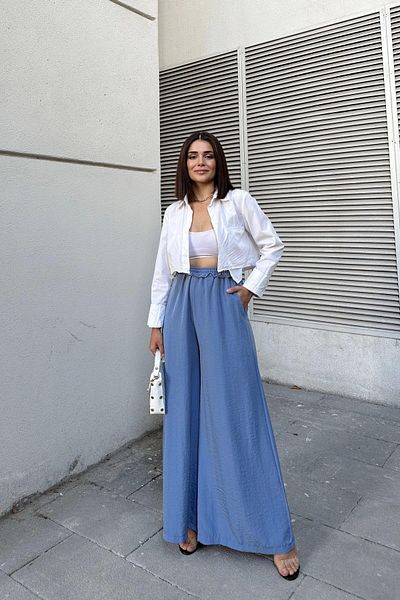 NEW LAVİVA Pantaloni Kupra albaștri cu picioare largi pentru femei - 700-3391