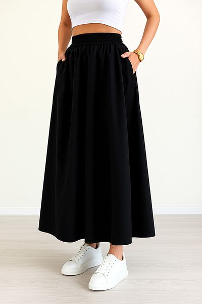 Misue Handmade تنورة طويلة من قماش البوبلين مع خصر مطاطي، تنورة عالية الجودة، تنورة من قماش البوبلين القطني بنسبة 100%