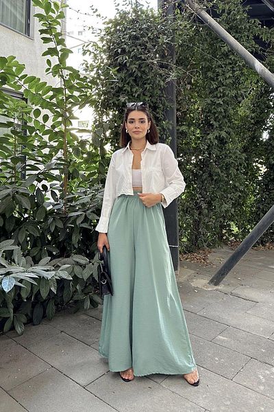 NEW LAVİVA Women's Mint Wide Leg Kupra Trousers - 700-3391
