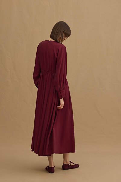 Fahhar Side Gathered Tencel Dress Burgundy