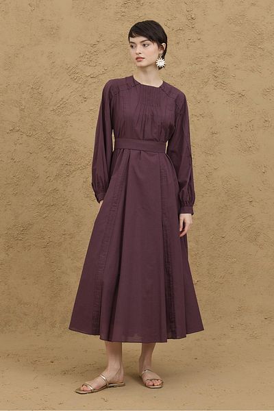 Fahhar Φόρεμα Voile με λεπτομέρεια Nervür Plum