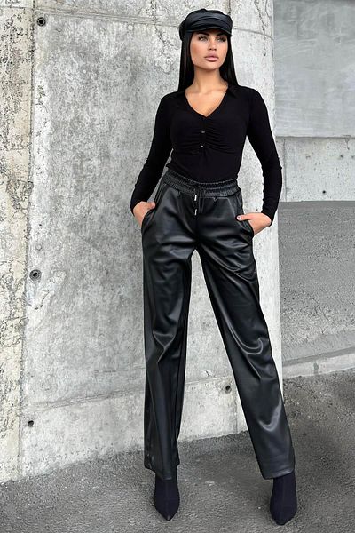 NEW LAVİVA Women's Black Leather Pants - 700-3691