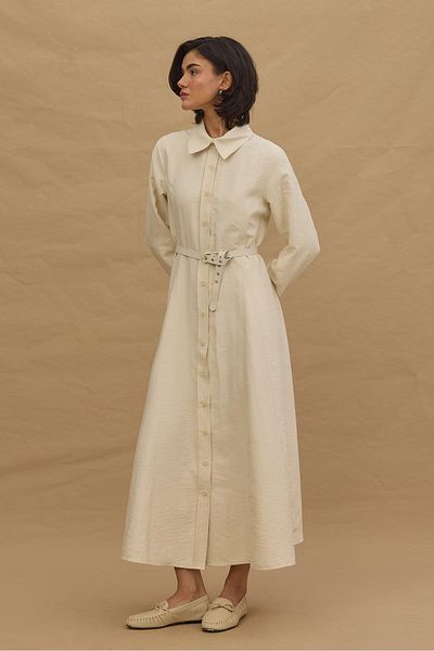 Fahhar Belted Shirt Dress Stone