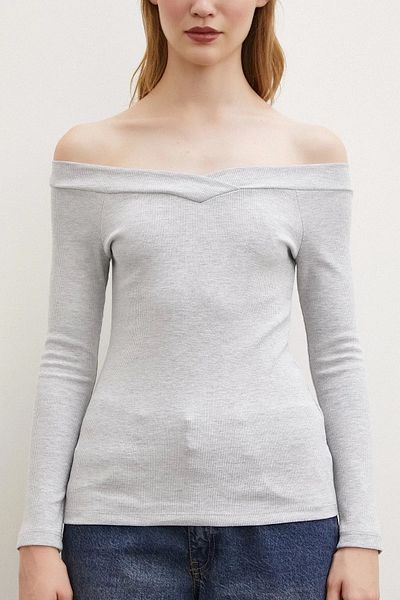 TUĞÇE ÖZER BUTİK Boat Neck Blouse Gray Karol