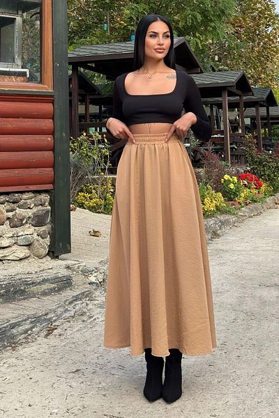 NEW LAVİVA Дамска ежедневна еластична пола в карамел - 700-3676