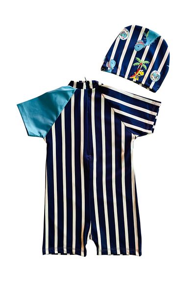 YUMİYUMM Boy's Dinosaur Patterned Checkered Jumpsuit Swimsuit