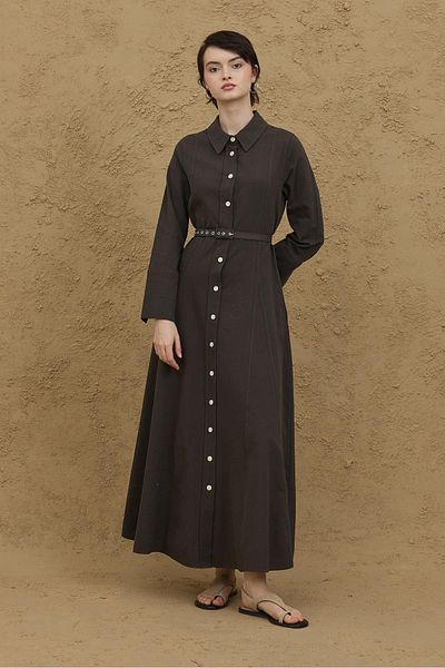 Fahhar Λινό Πουκάμισο Φόρεμα Anthracite