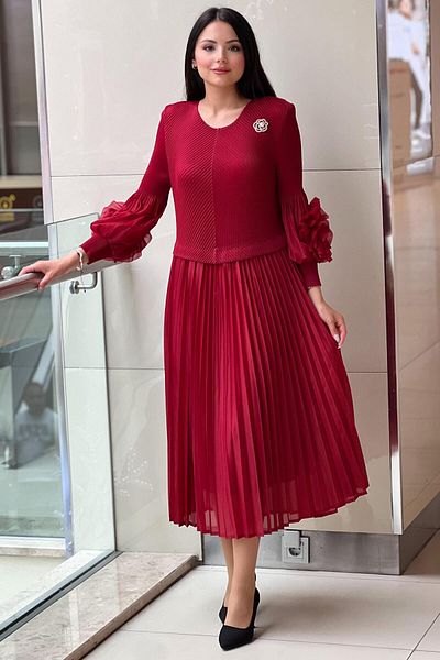 Mahal Pleated Dress with Rose Sleeves