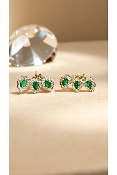 Bagson Women's Emerald Green Zircon Stone Steel Earrings