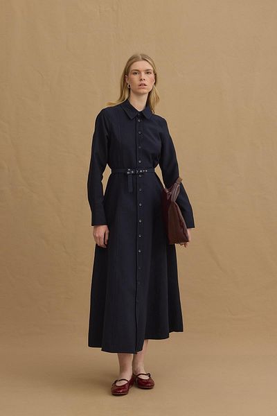 Fahhar Πουκάμισο με ζώνη Φόρεμα Navy Blue