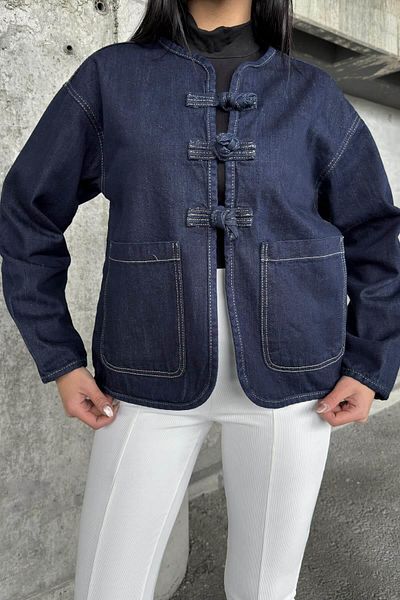 NEW LAVİVA Women's Navy Blue Denim Jacket - 700-Kt00-102
