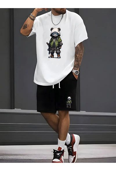 makiteks Cotton Set of 2 Solid Color Men Women Unisex Regular Shorts and Tshirt T-Shirt Coolbear